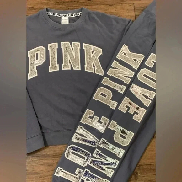 PINK VS HTF RARE BLING SWEATSHIRT/ JOGGERS OUTFIT SET S/M - Picture 2 of 12